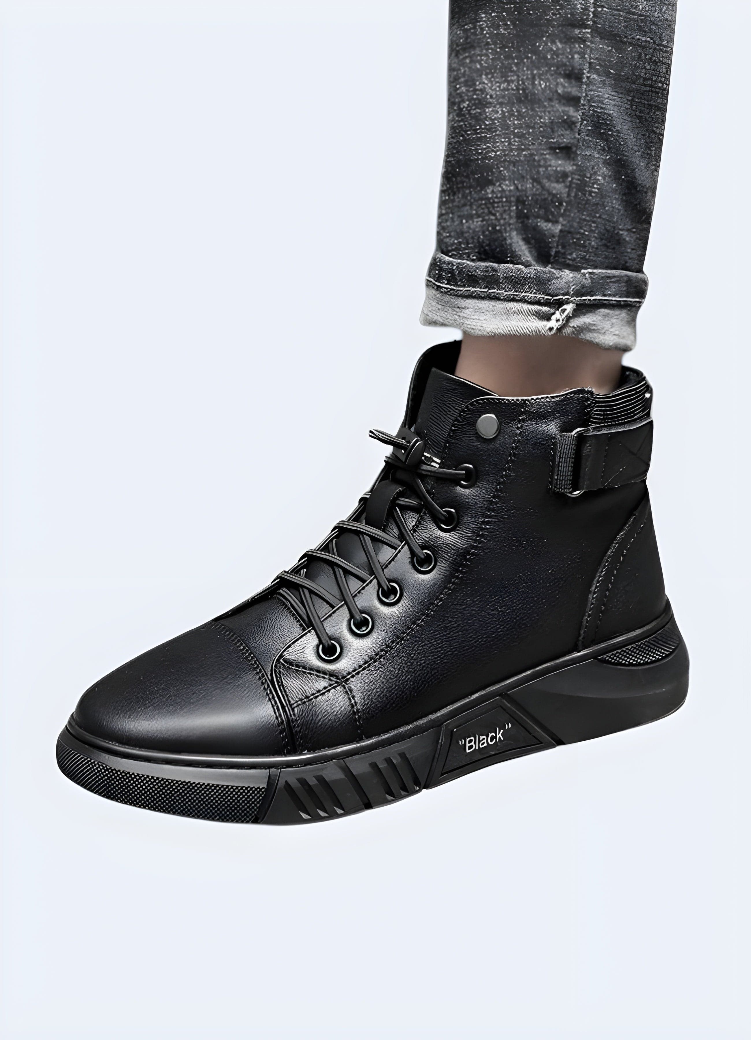 Black Leather High Top Sneakers - Image 3